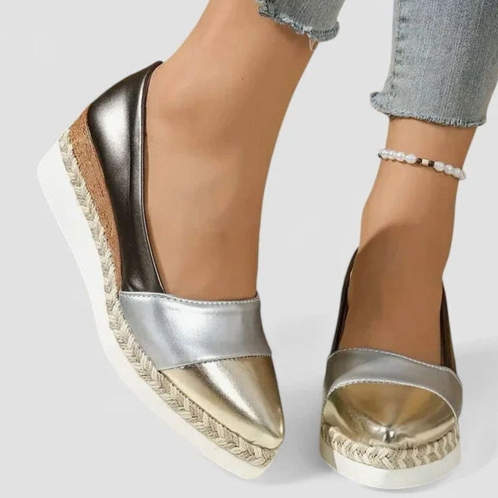 Women's Orthopedic Loafers Metallic Espadrille Platform Slip-On Flats - Dark Gold