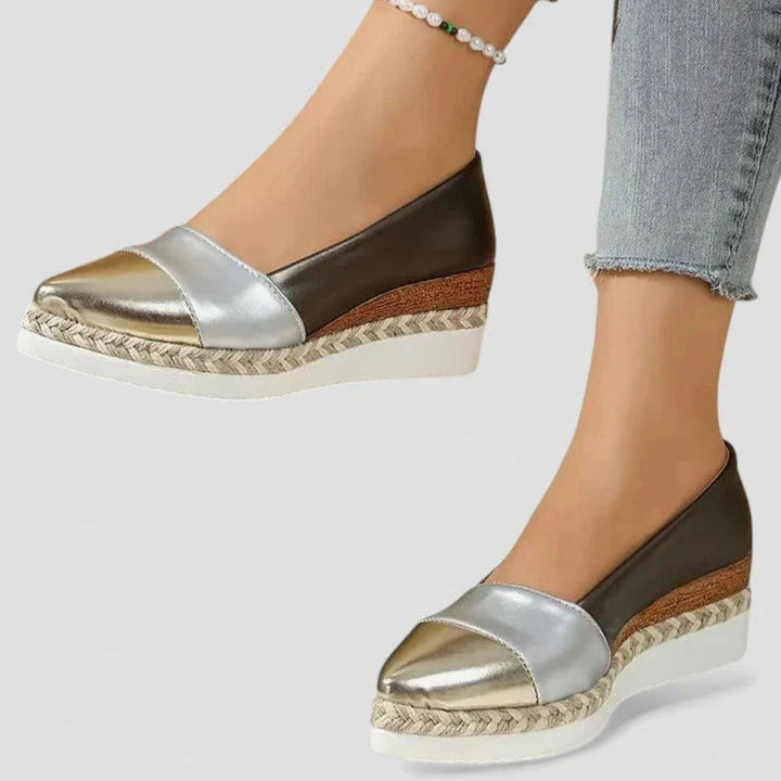 Women's Orthopedic Loafers Metallic Espadrille Platform Slip-On Flats
