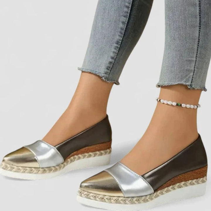 Women's Orthopedic Loafers Metallic Espadrille Platform Slip-On Flats