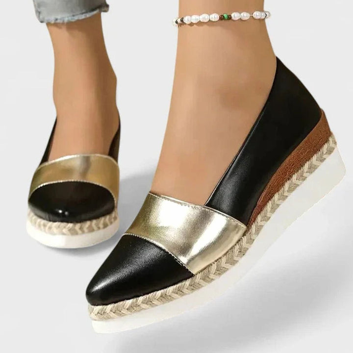 Women's Orthopedic Loafers Metallic Espadrille Platform Slip-On Flats - Black