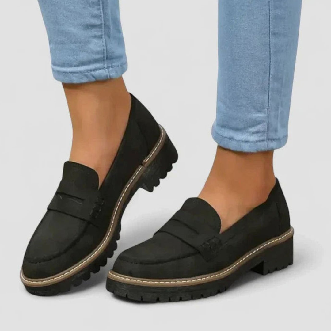 Women's Orthopedic Loafers Slip-On Lug-Sole Platform Shoes - Black