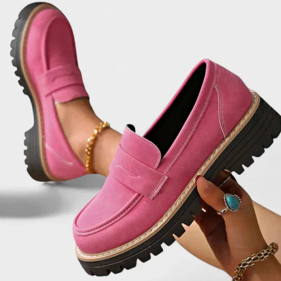 Women's Orthopedic Loafers Slip-On Lug-Sole Platform Shoes - Pink