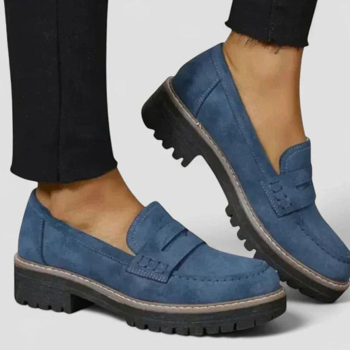Women's Orthopedic Loafers Slip-On Lug-Sole Platform Shoes - Blue