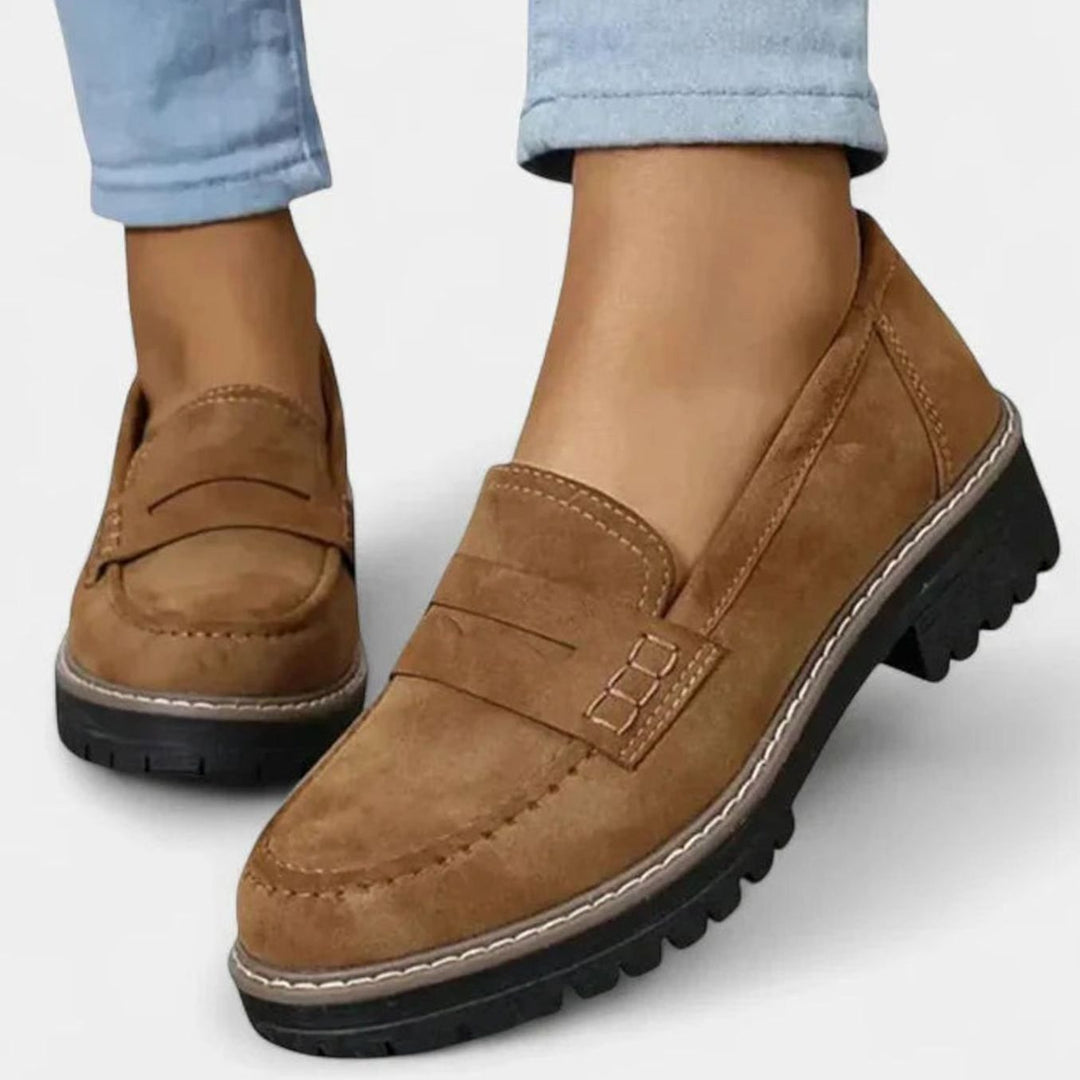 Women's Orthopedic Loafers Slip-On Lug-Sole Platform Shoes - Brown