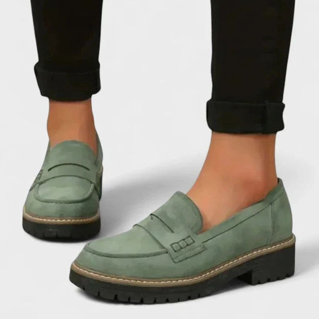 Women's Orthopedic Loafers Slip-On Lug-Sole Platform Shoes - Green