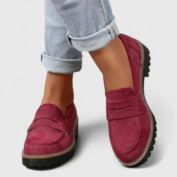 Women's Orthopedic Loafers Slip-On Lug-Sole Platform Shoes - Red