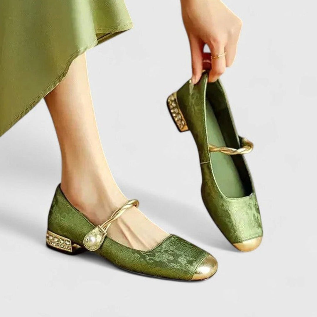 Women's Orthopedic Low Block Heel Mary Jane Shoes - Green
