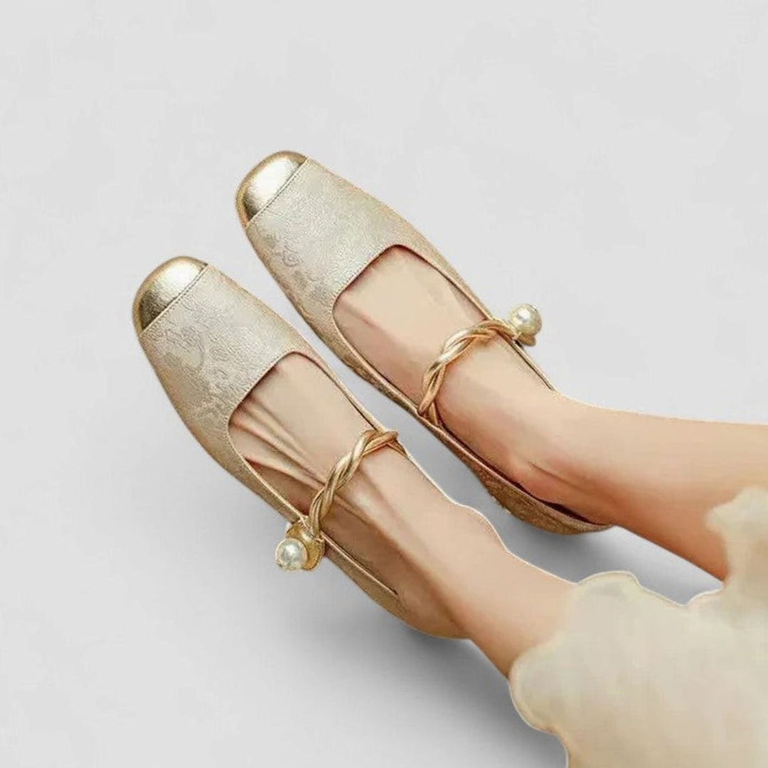 Women's Orthopedic Low Block Heel Mary Jane Shoes - Beige