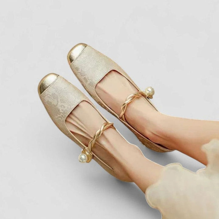 Women's Orthopedic Low Block Heel Mary Jane Shoes - Beige
