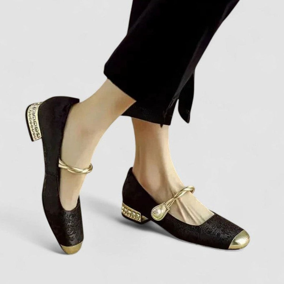 Women's Orthopedic Low Block Heel Mary Jane Shoes - Black