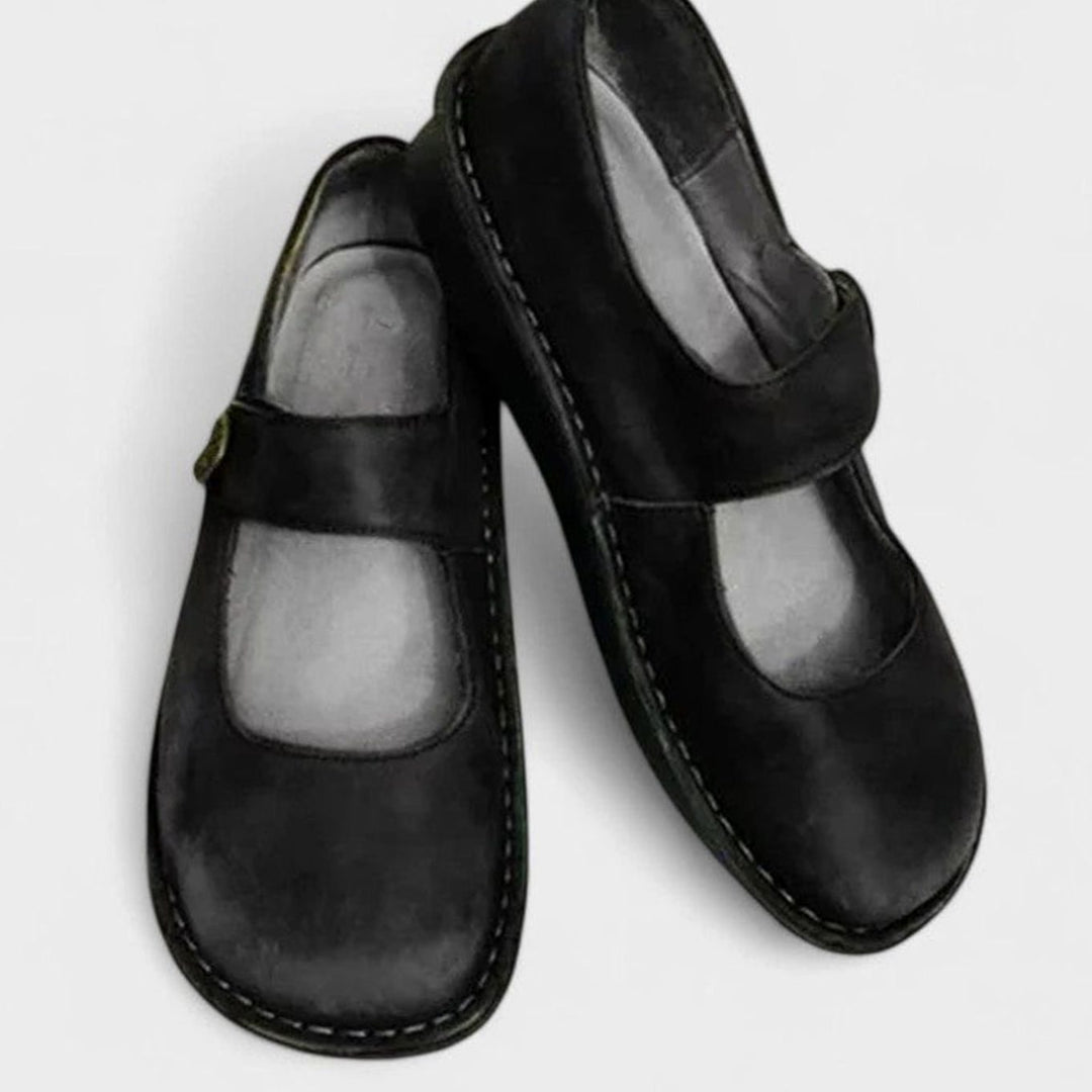 Women's Orthopedic Mary Jane Adjustable-Strap Round-Toe Flats - Black