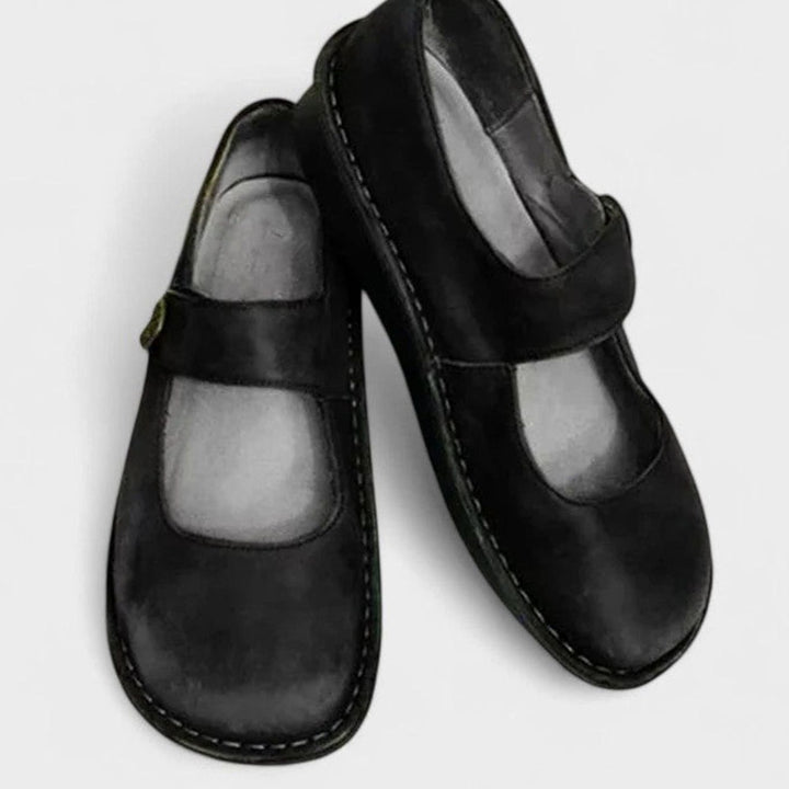 Women's Orthopedic Mary Jane Adjustable-Strap Round-Toe Flats - Black