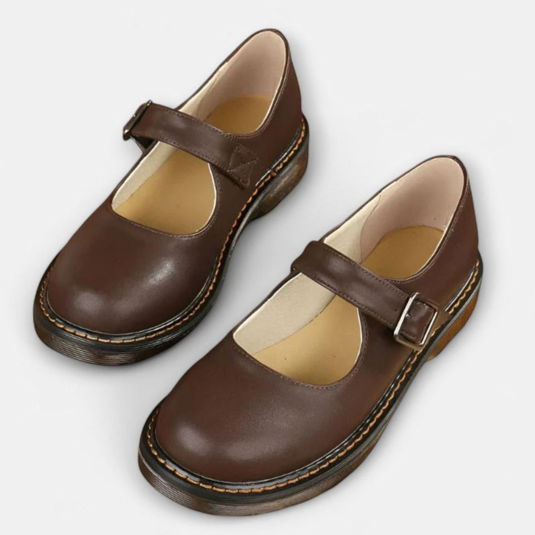 Women's Orthopedic Mary Jane Buckle-Strap Padded-Insole Flat Shoes - Brown