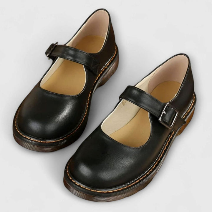 Women's Orthopedic Mary Jane Buckle-Strap Padded-Insole Flat Shoes - Black