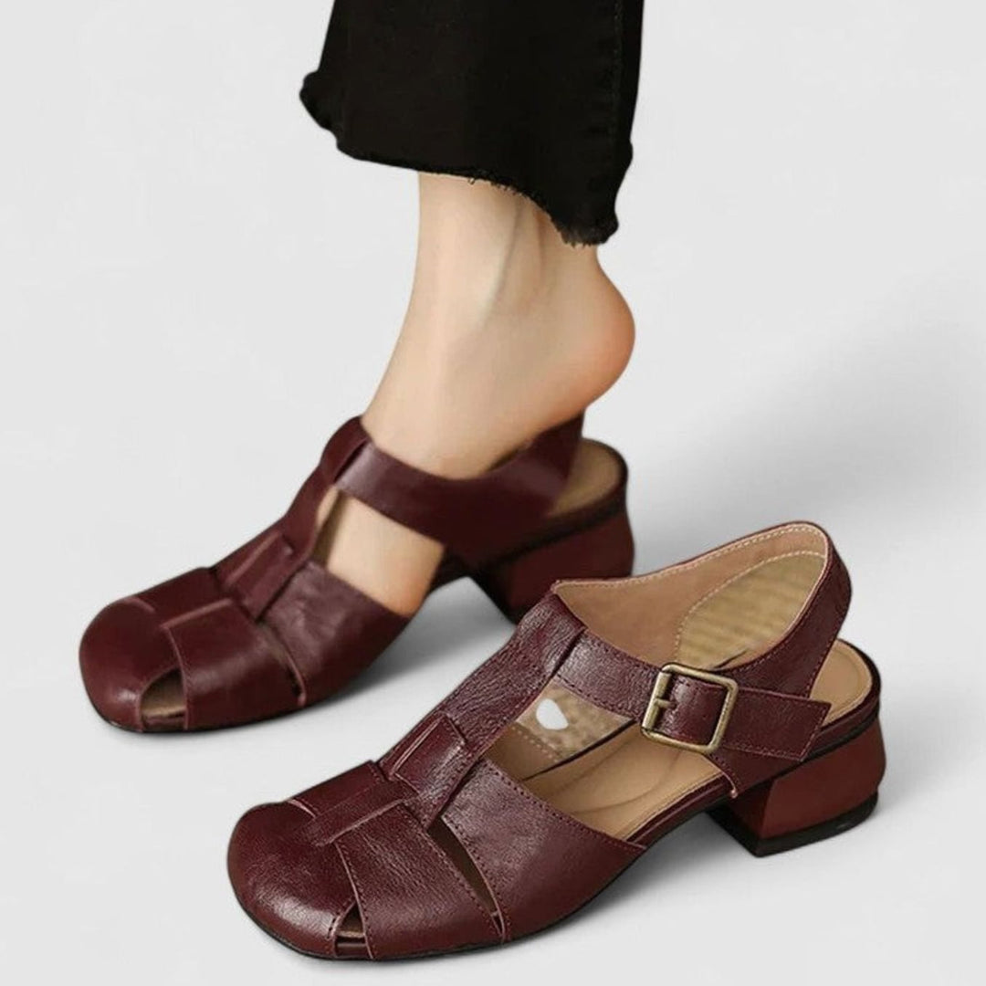 Women's Orthopedic Mary Jane Shoes Block-Heel Buckle Sandals - Brown