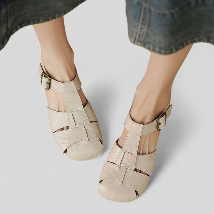 Women's Orthopedic Mary Jane Shoes Block-Heel Buckle Sandals - Beige