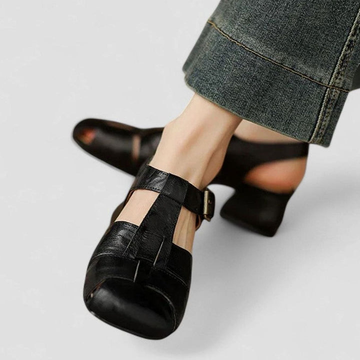 Women's Orthopedic Mary Jane Shoes Block-Heel Buckle Sandals - Black