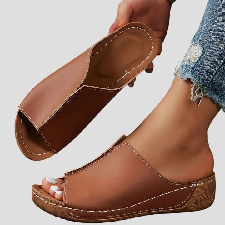 Women's Orthopedic Open-Toe Sandals Wedge Slide - Light Brown