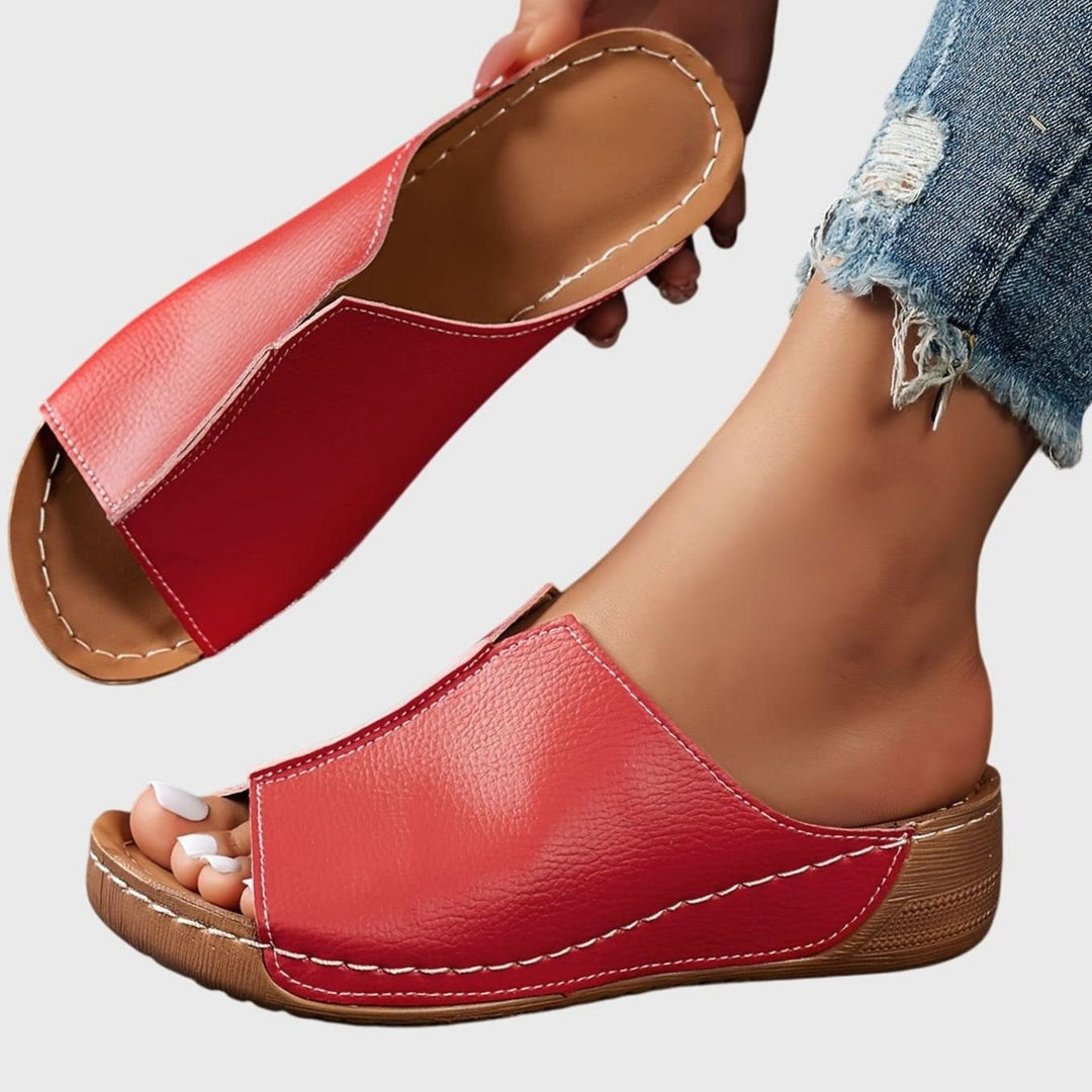 Women's Orthopedic Open-Toe Sandals Wedge Slide - Red