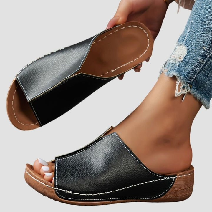 Women's Orthopedic Open-Toe Sandals Wedge Slide - Black