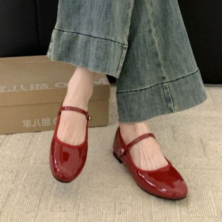 Women's Orthopedic Patent Mary Jane Shoes Cushioned Flat - Red
