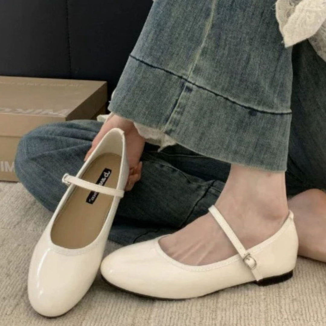 Women's Orthopedic Patent Mary Jane Shoes Cushioned Flat - Beige