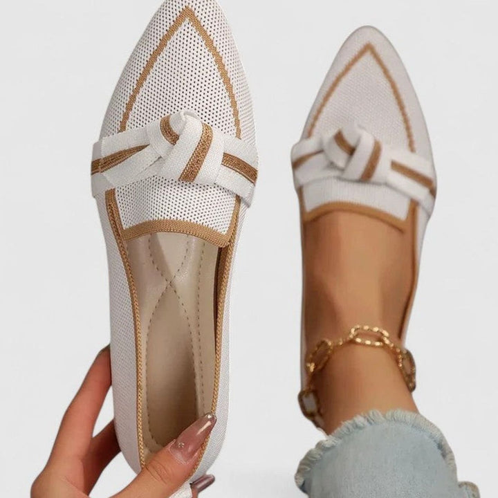 Women's Orthopedic Pointed-Toe Knot-Detail Slip-On Loafers - White