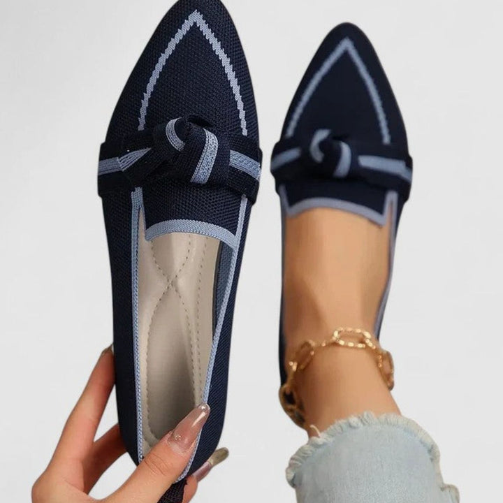 Women's Orthopedic Pointed-Toe Knot-Detail Slip-On Loafers - Dark Blue