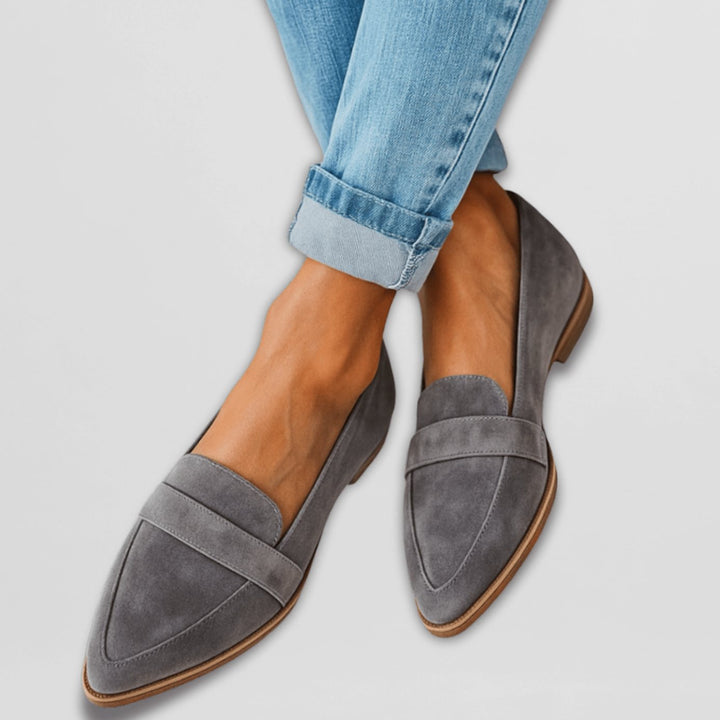 Women's Orthopedic Pointed-Toe Suede Loafers Cushioned Flat - Gray