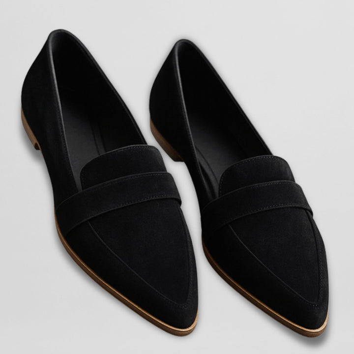 Women's Orthopedic Pointed-Toe Suede Loafers Cushioned Flat - Black
