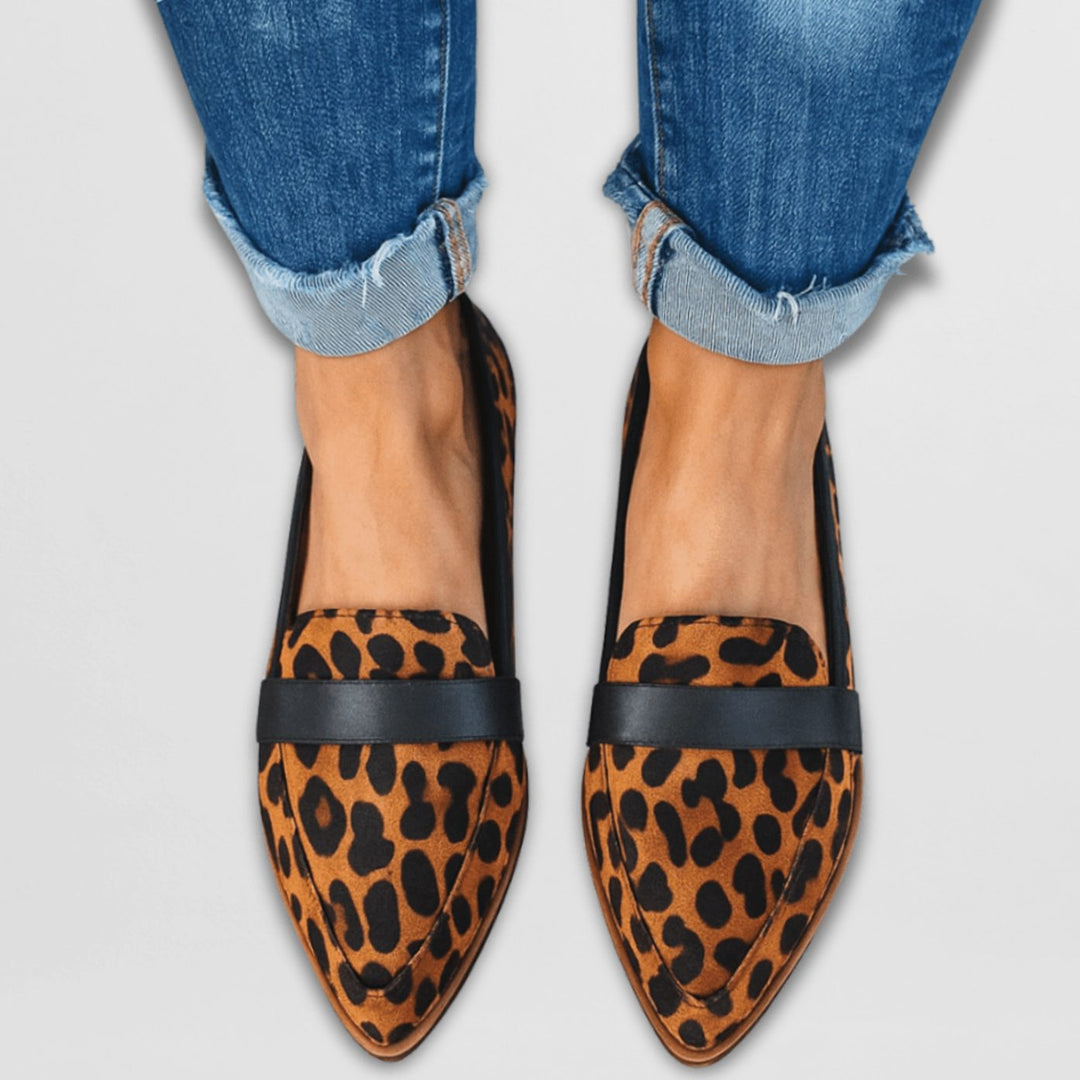 Women's Orthopedic Pointed-Toe Suede Loafers Cushioned Flat - Leopard
