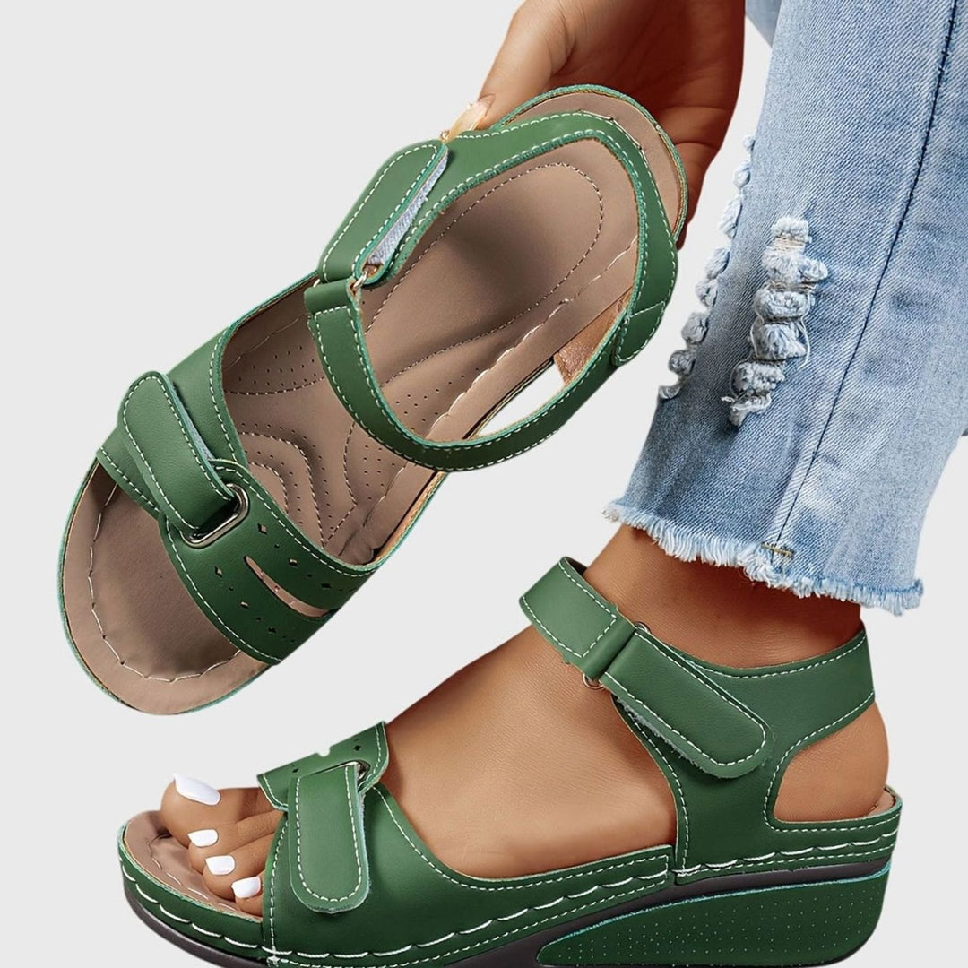 Women's Orthopedic Sandals Arch Support Velcro Wedge Open-Toe - Green