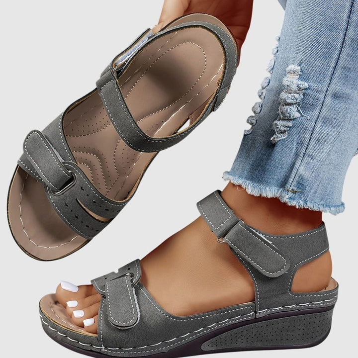 Women's Orthopedic Sandals Arch Support Velcro Wedge Open-Toe - Gray
