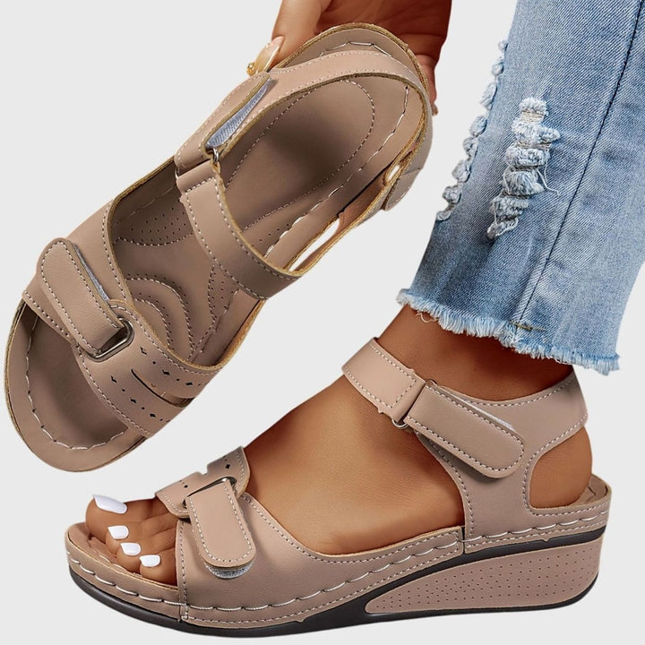 Women's Orthopedic Sandals Arch Support Velcro Wedge Open-Toe - Khaki