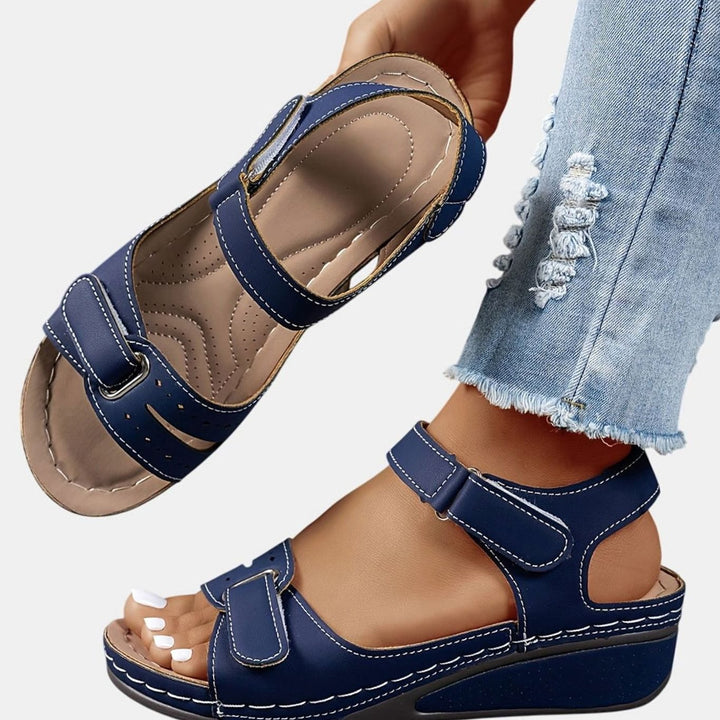 Women's Orthopedic Sandals Arch Support Velcro Wedge Open-Toe - Blue