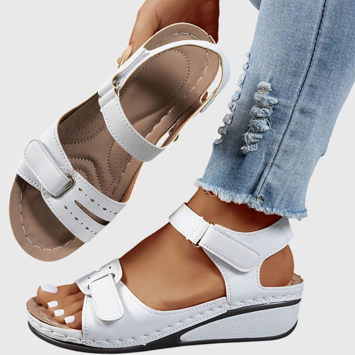 Women's Orthopedic Sandals Arch Support Velcro Wedge Open-Toe - White