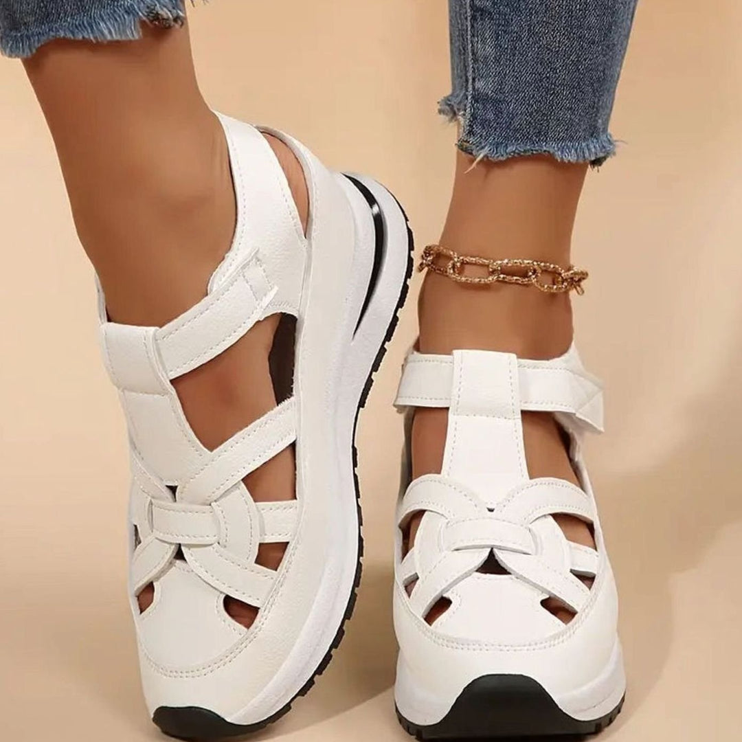 Women's Orthopedic Sandals Cutout Platform Hook-and-Loop Closed-Toe - White
