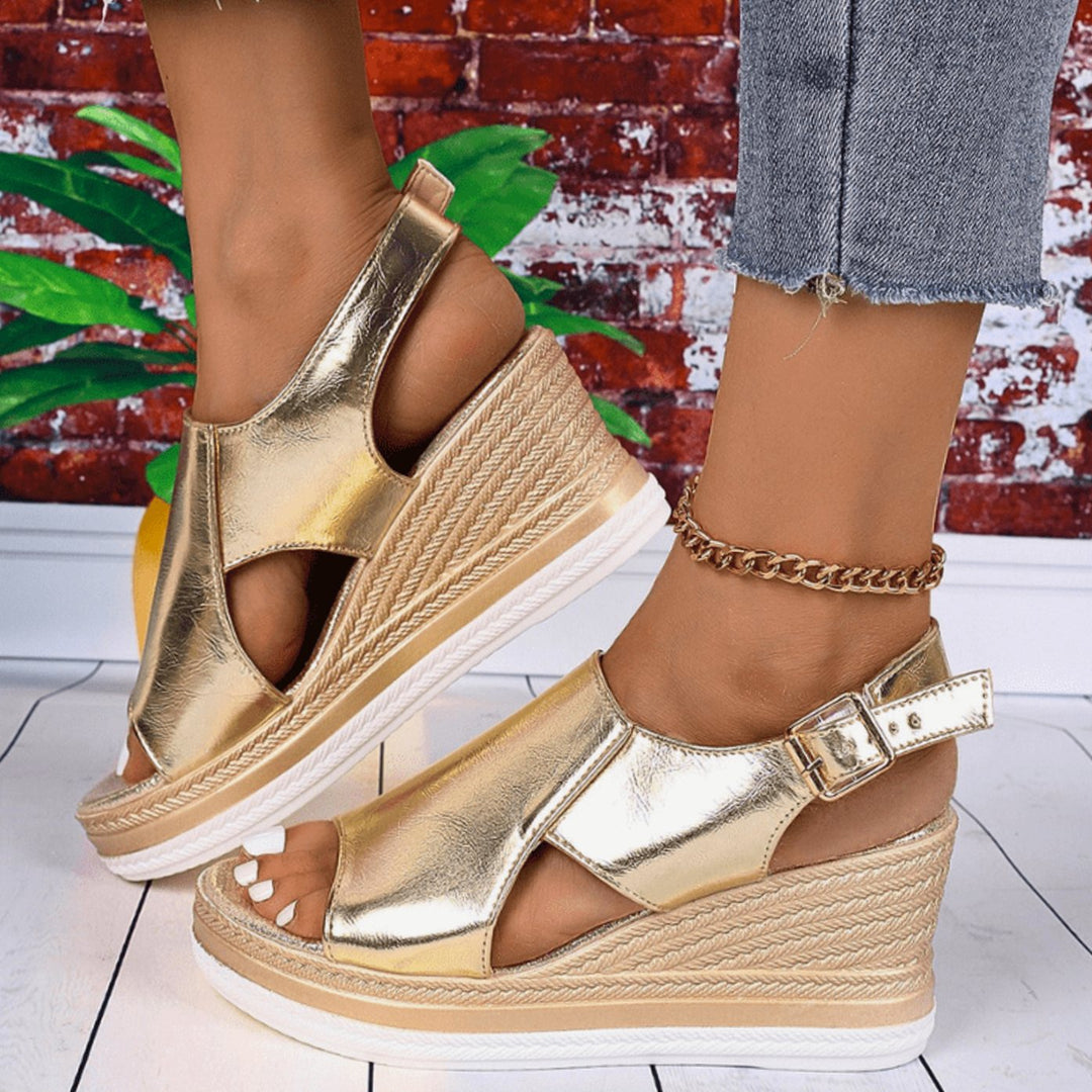 Women's Orthopedic Sandals Metallic Wedge Buckle Slingback