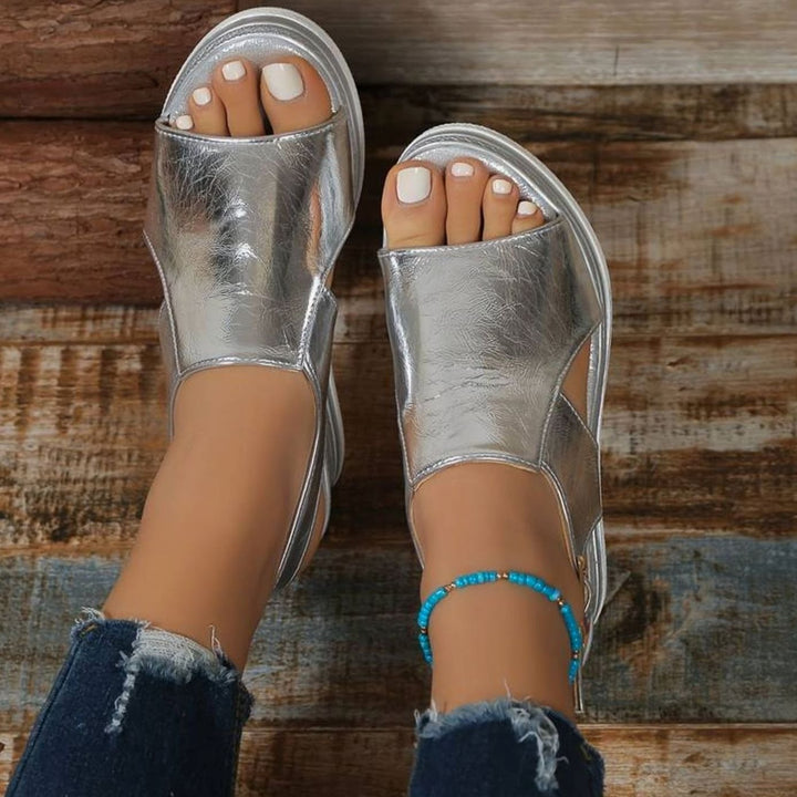 Women's Orthopedic Sandals Metallic Wedge Buckle Slingback