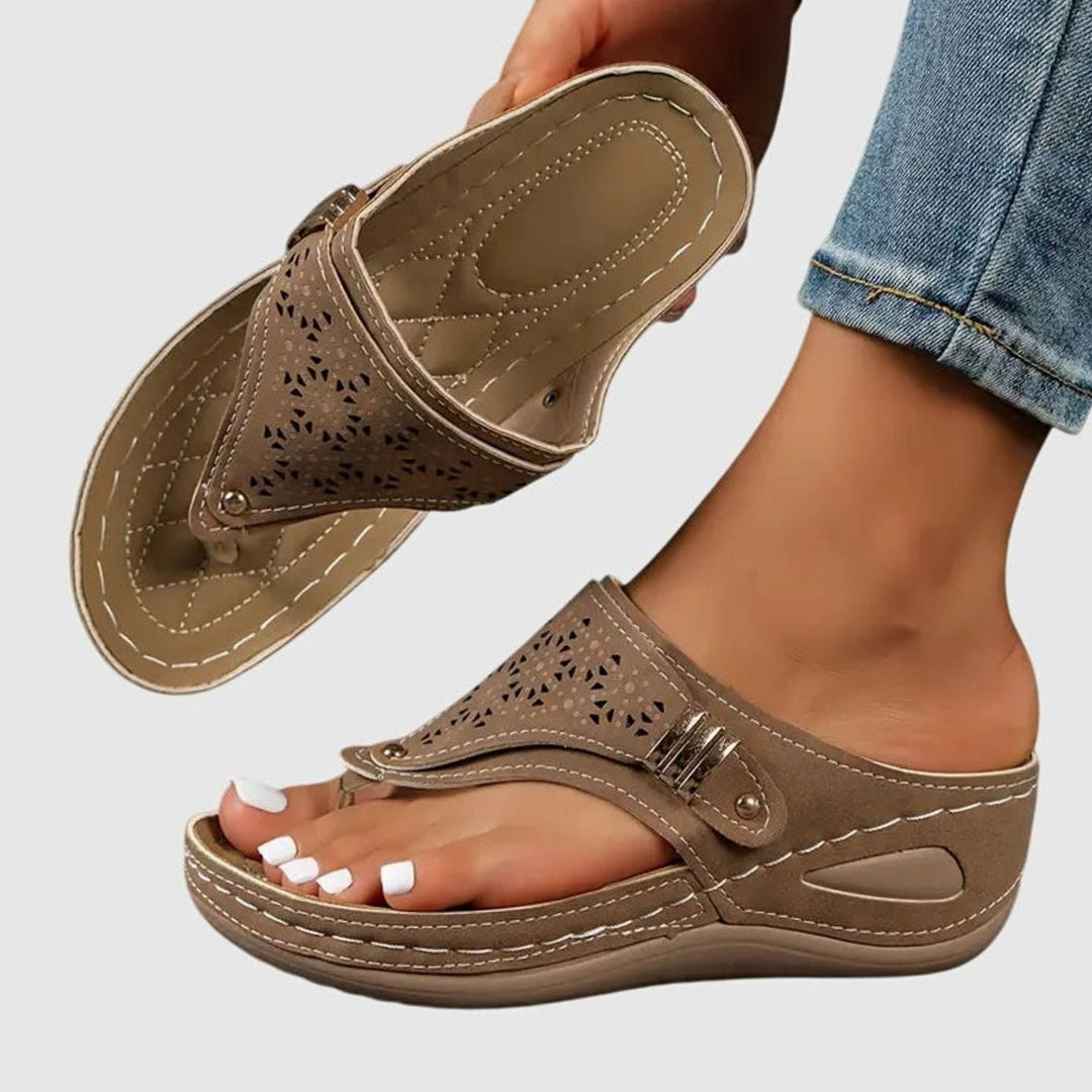 Women's Orthopedic Sandals Slip-On Wedge Toe-Loop Arch Support - Brown