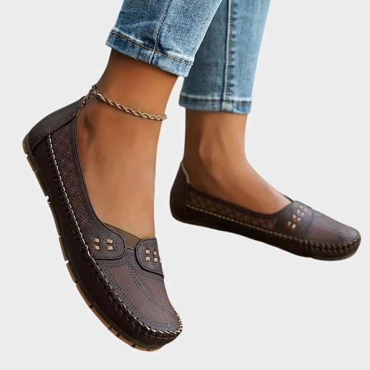 Women's Orthopedic Slip-On Breathable Perforated Flats - Coffee