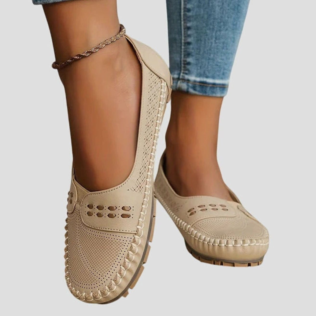 Women's Orthopedic Slip-On Breathable Perforated Flats - Beige