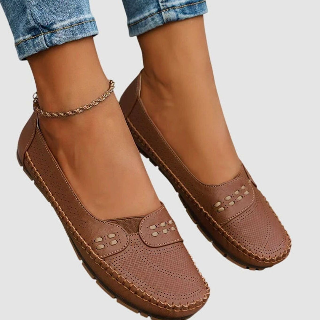 Women's Orthopedic Slip-On Breathable Perforated Flats - Brown