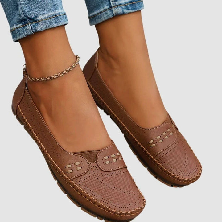 Women's Orthopedic Slip-On Breathable Perforated Flats - Brown