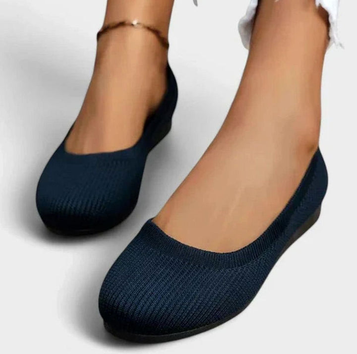 Women's Orthopedic Slip-On Knit Flats Arch Support Non-Slip Sole - Navy Blue