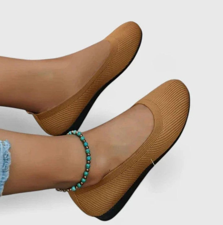Women's Orthopedic Slip-On Knit Flats Arch Support Non-Slip Sole - Chocolate