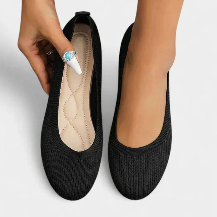 Women's Orthopedic Slip-On Knit Flats Arch Support Non-Slip Sole - Black