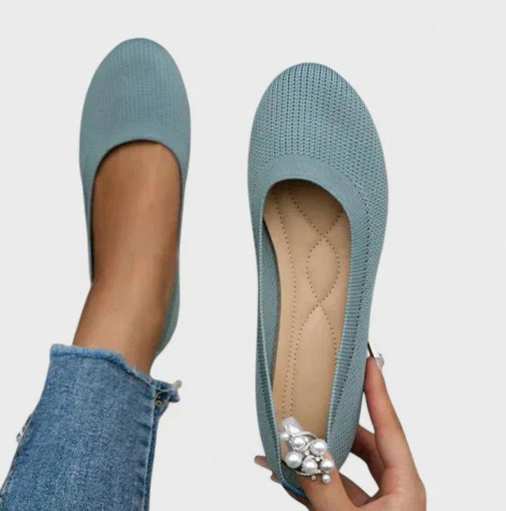 Women's Orthopedic Slip-On Knit Flats Arch Support Non-Slip Sole - Light Blue