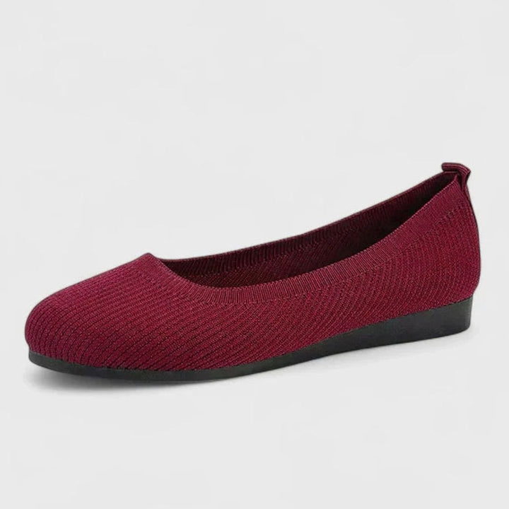 Women's Orthopedic Slip-On Knit Flats Arch Support Non-Slip Sole - Burgundy