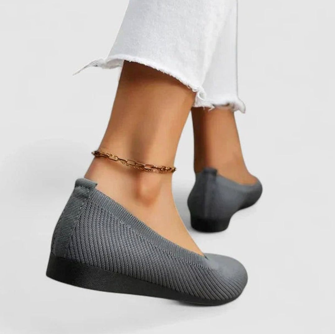 Women's Orthopedic Slip-On Knit Flats Arch Support Non-Slip Sole - Gray
